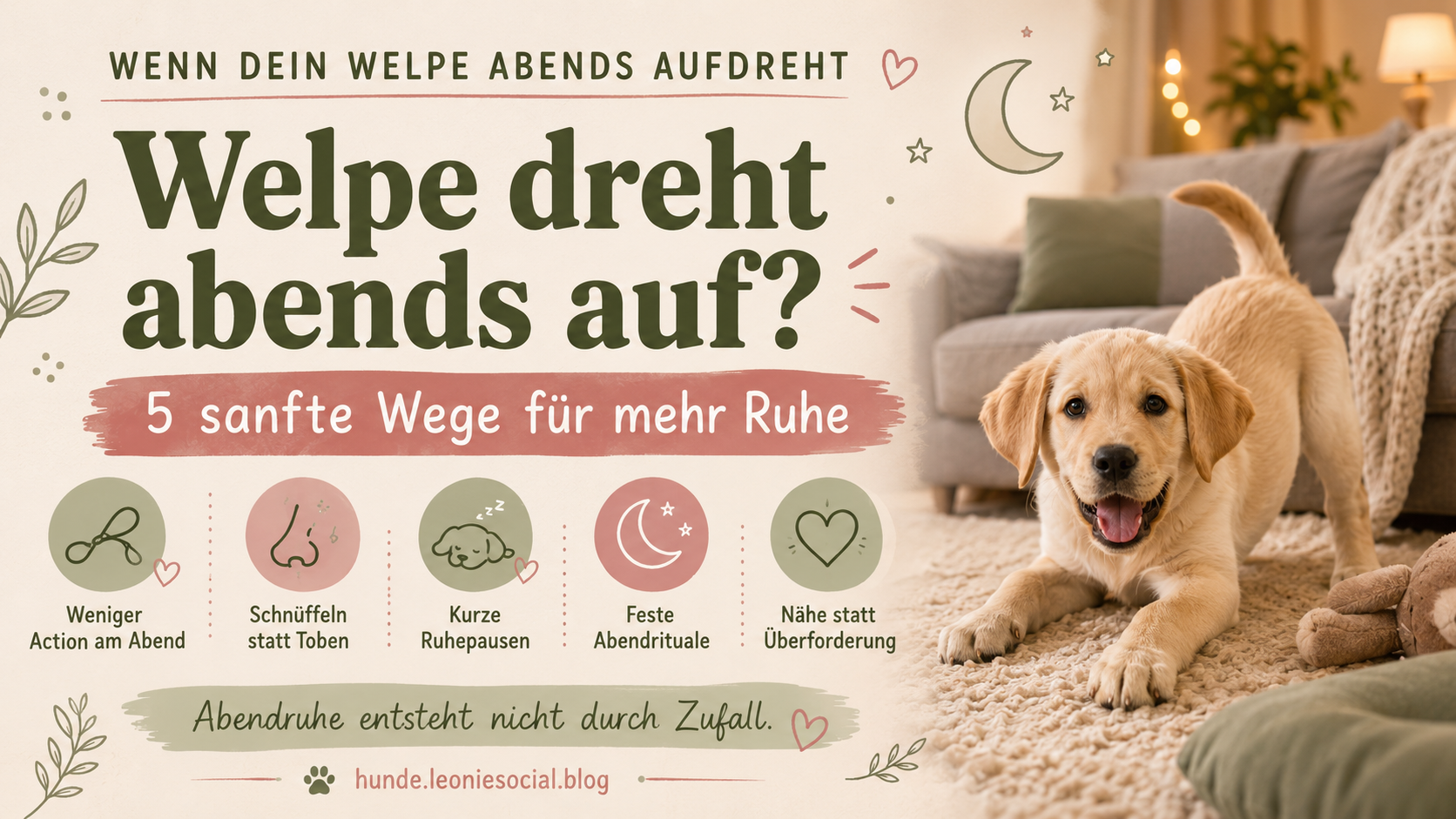 Welpe dreht abends auf? 5 sanfte Wege für mehr Ruhe am Abend