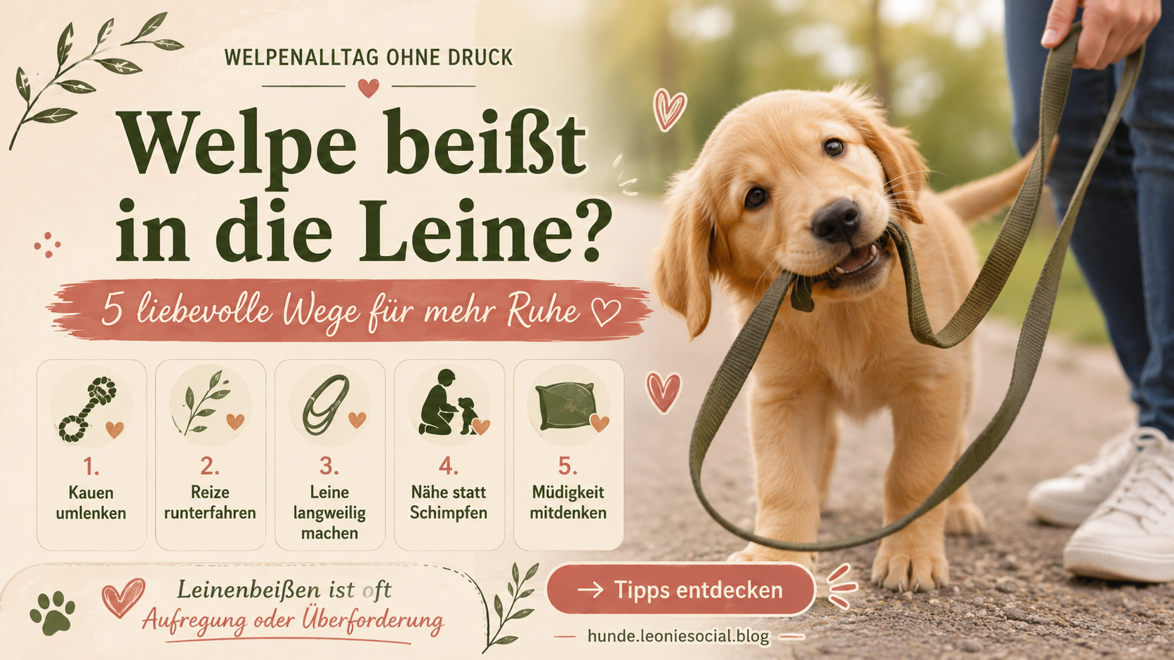 Welpe beißt in die Leine? 5 liebevolle Wege, die wirklich helfen